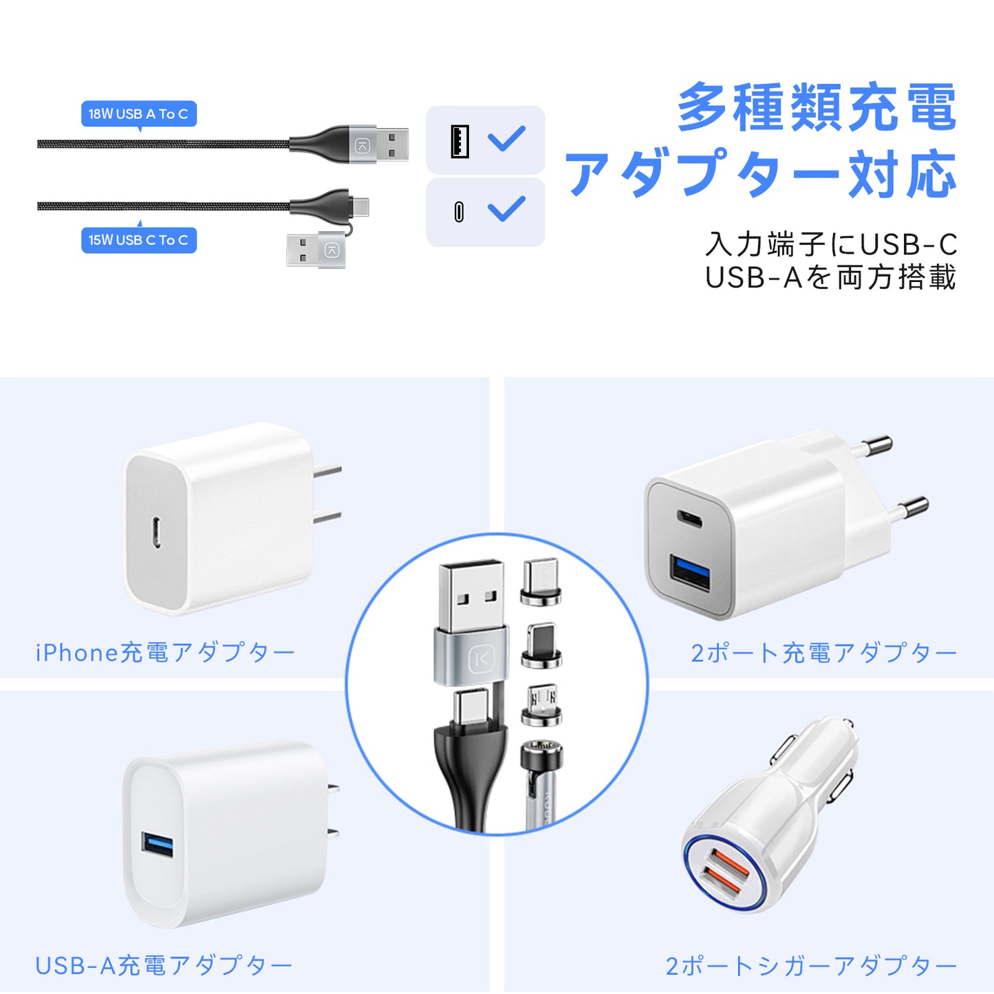 マグネット 6in1 充電コード 540度回転 7ピン 3A急速充電 データ通信 磁石 ライトニング Type-C iPhone 充電器 充電ケーブル 片手操作 Android