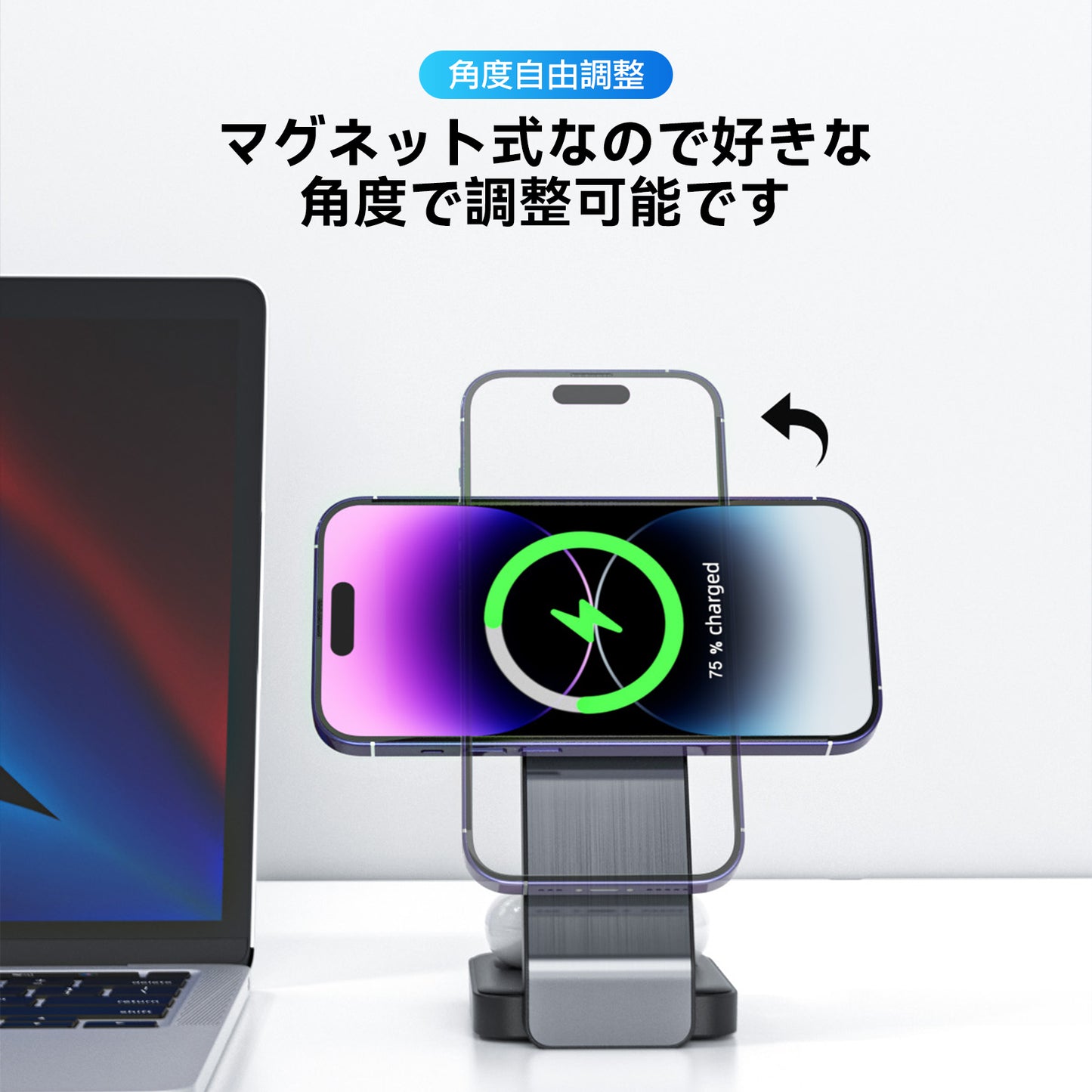 MagSafe ワイヤレス充電器 マグネット式 QI 充電 スマホスタンド 折りたたみ 2台同時 iPhone15 14 13 12 Airpods pro iWatch 急速 高速 無線 チャージャー 15W