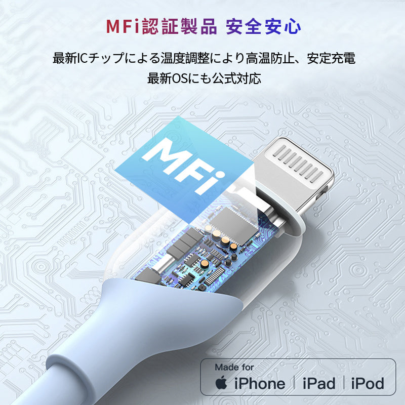 iPhone 充電ケーブル Lightningケーブル ライトニングケーブル 公式認証品 純正品質 高耐久 充電器 1M 2M  急速充電 データ 2.4A 通信 転送
